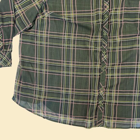 90s/Y2K sheer green blouse by Roamans, size 30W vintage patterned top/shirt - Picture 2 of 7